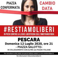 #restiamoliberi, no al decreto Zan su l'omotransfobia: domani anche in piazza a Pescara