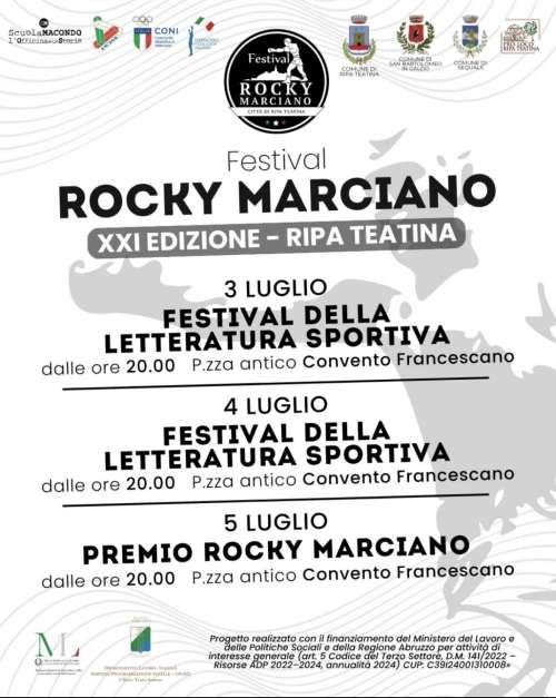 Ripa Teatina si prepara al Festival Rocky Marciano 2025: tre giorni di sport, cultura e memoria