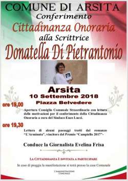 Arsita, cittadinanza onoraria a Donatella Di Pietrantonio 