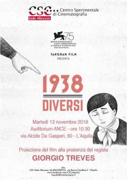 L'Aquila, arriva Giorgio Treves e il suo ultimo film '1938 Diversi'